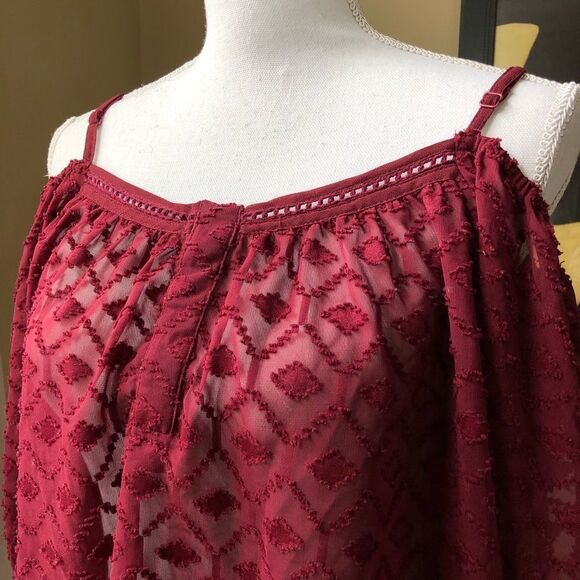 House of Harlow Boho Burgundy Bare Shoulder Top S - Picture 3 of 7
